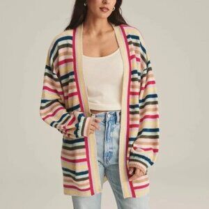 NWT - Naadam Cashmere Multi Striped Open Front Cardigan